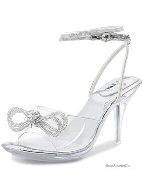 Clear Heels Rhinestone Bow Strappy Sandals Women Ankle Strap Platform High Heel